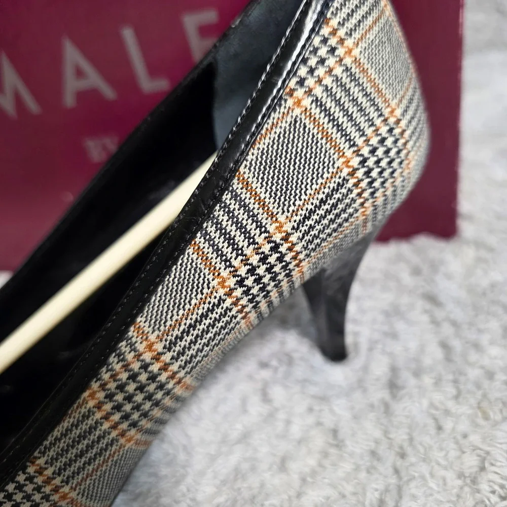 VTG Amalfi Rangoni Women's Plaid‎ Peep Toe Heels Italian Leather Lined 7.5 NIB